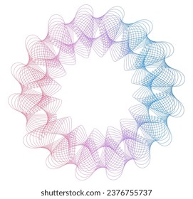 Design elements. Wave of many purple lines circle ring. Abstract vertical wavy stripes on white background isolated. Vector illustration EPS 10. Colorful waves with lines created using Blend Tool
