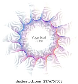 Design elements. Wave of many purple lines circle ring. Abstract vertical wavy stripes on white background isolated. Vector illustration EPS 10. Colourful waves with lines created using Blend Tool
