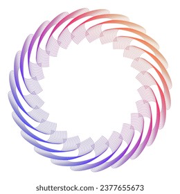 Éléments de conception. Vague de nombreuses lignes violettes cernent l'anneau. Bandes abstraites verticales ondulées sur fond blanc isolées. Illustration vectorielle EPS10. Ondes colorées avec lignes créées à l'aide de l'outil de fusion
