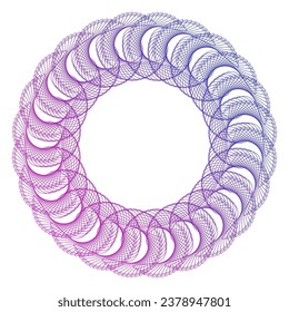 Design elements. Wave of many purple lines circle ring. Abstract vertical wavy stripes on white background isolated. Vector illustration EPS 10. Colorful waves with lines created using Blend Tool
