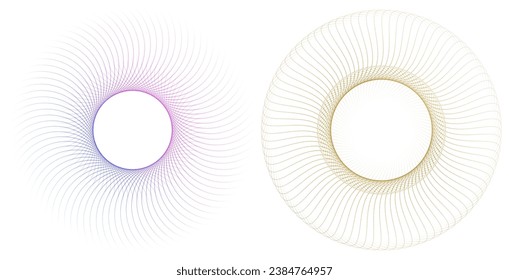 Design elements. Wave of many purple lines circle ring. Abstract vertical wavy stripes on white background isolated. Vector illustration EPS 10. Colorful waves with lines created using Blend Tool
