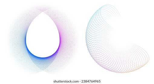 Design elements. Wave of many purple lines circle ring. Abstract vertical wavy stripes on white background isolated. Vector illustration EPS 10. Colorful waves with lines created using Blend Tool
