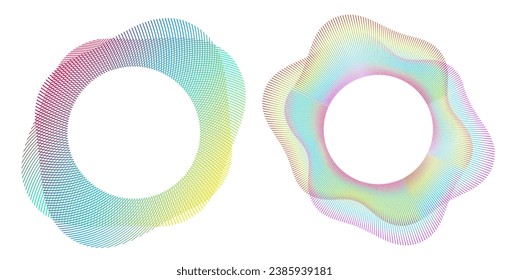 Designelemente. Welle vieler violetter Linien kreisen. Abstrakte, senkrechte Streifen auf weißem Hintergrund einzeln. Vektorgrafik EPS10. Farbige Wellen mit Linien, die mit dem Blend Tool erstellt wurden

