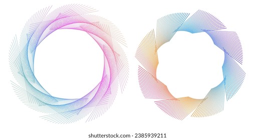 Design elements. Wave of many purple lines circle ring. Abstract vertical wavy stripes on white background isolated. Vector illustration EPS 10. Colorful waves with lines created using Blend Tool
