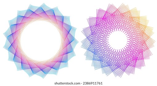 Design elements. Wave of many purple lines circle ring. Abstract vertical wavy stripes on white background isolated. Vector illustration EPS 10. Colorful waves with lines created using Blend Tool
