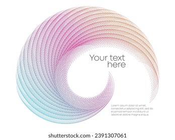 Design elements. Wave of many purple lines circle ring. Abstract vertical wavy stripes on white background isolated. Vector illustration EPS 10. Colourful waves with lines created using Blend Tool