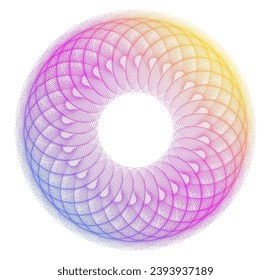 Design elements. Wave of many purple lines circle ring. Abstract vertical wavy stripes on white background isolated. Vector illustration EPS 10. Colorful waves with lines created using Blend Tool
