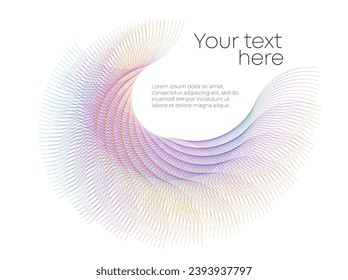 Design elements. Wave of many purple lines circle ring. Abstract vertical wavy stripes on white background isolated. Vector illustration EPS 10. Colourful waves with lines created using Blend Tool