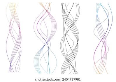 Elementos de diseño. Ola de muchas líneas punteadas púrpura. Resumen de rayas onduladas sobre fondo blanco aisladas. Ilustración del vector EPS 10. Ondas coloridas con líneas creadas mediante la herramienta Mezcla