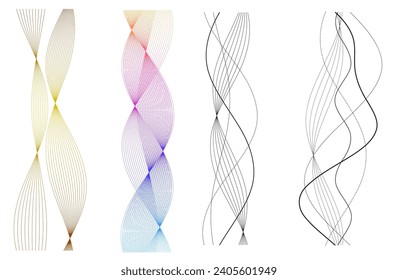 Design elements. Wave of many purple dotted lines. Abstract wavy stripes on white background isolated. Vector illustration EPS 10. Colourful waves with lines created using Blend Tool