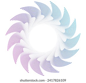 Design elements. Wave of many purple lines circle ring. Abstract vertical wavy stripes on white background isolated. Vector illustration EPS 10. Colorful waves with lines created using Blend Tool
