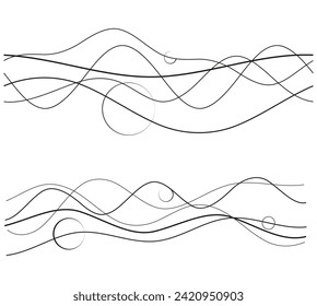Design elements. Wave of many purple lines. Abstract wavy stripes on white background isolated. Vector illustration EPS 10. Colourful waves with lines 