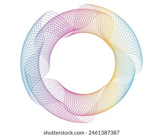 Design elements. Wave of many purple lines circle ring. Abstract vertical wavy stripes on white background isolated. Vector illustration EPS 10. Colourful waves with lines created using Blend Tool
