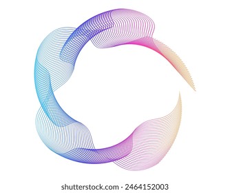 Design elements. Wave of many purple lines circle ring. Abstract vertical wavy stripes on white background isolated. Vector illustration EPS 10. Colourful waves with lines created using Blend Tool
