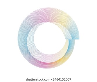 Design elements. Wave of many purple lines circle ring. Abstract vertical wavy stripes on white background isolated. Vector illustration EPS 10. Colourful waves with lines created using Blend Tool
