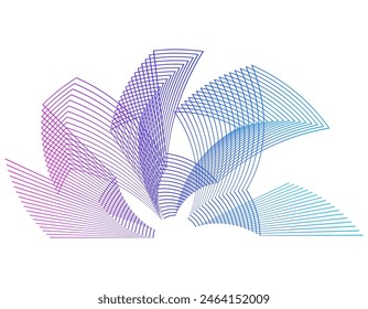 Elementos de diseño. Onda de muchas líneas púrpuras círculo anillo. Abstractas Vertical rayas onduladas sobre fondo blanco aislado. Ilustración vectorial EPS 10. Ondas de colores con líneas creadas con la herramienta Mezcla
