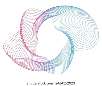 Design elements. Wave of many purple lines circle ring. Abstract vertical wavy stripes on white background isolated. Vector illustration EPS 10. Colourful waves with lines created using Blend Tool
