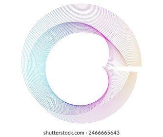 Design elements. Wave of many purple lines circle ring. Abstract vertical wavy stripes on white background isolated. Vector illustration EPS 10. Colourful waves with lines created using Blend Tool
