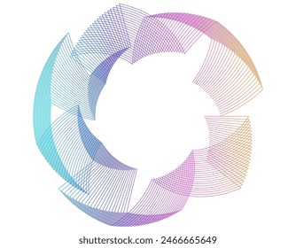 Design elements. Wave of many purple lines circle ring. Abstract vertical wavy stripes on white background isolated. Vector illustration EPS 10. Colourful waves with lines created using Blend Tool
