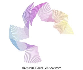 Design elements. Wave of many purple lines circle ring. Abstract vertical wavy stripes on white background isolated. Vector illustration EPS 10. Colourful waves with lines created using Blend Tool
