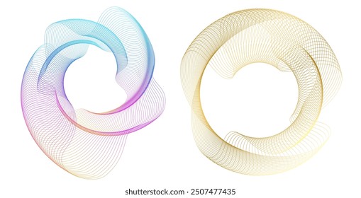 Designelemente. Welle von vielen violetten Linien kreisen Ring. Abstrakte vertikale, wellenförmige Streifen auf weißem Hintergrund einzeln. Vektorgrafik EPS 10