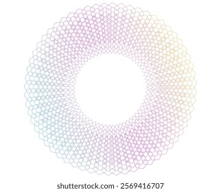 Design elements. Wave of many purple lines circle ring. Abstract rainbow wavy stripes on white background isolated. Vector illustration EPS 10. Colourful waves with lines created using Blend Tool