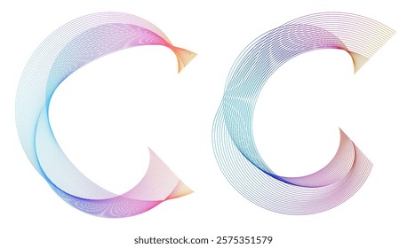 Design elements. Wave of many purple lines circle ring. Abstract rainbow wavy stripes on white background isolated. Vector illustration EPS 10. Colourful waves with lines created using Blend Tool