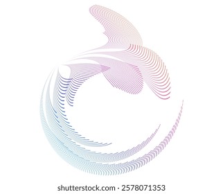 Design elements. Wave of many purple lines circle ring. Abstract rainbow wavy stripes on white background isolated. Vector illustration EPS 10. Colourful waves with lines created using Blend Tool