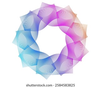 Design elements. Wave of many purple lines circle ring. Abstract rainbow wavy stripes on white background isolated. Vector illustration EPS 10. Colourful waves with lines created using Blend Tool