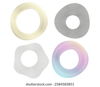 Design elements. Wave of many purple lines circle ring. Abstract rainbow wavy stripes on white background isolated. Vector illustration EPS 10. Colourful waves with lines created using Blend Tool