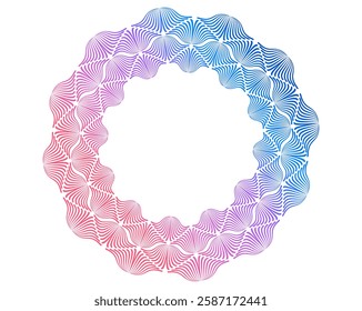 Design elements. Wave of many purple lines circle ring. Abstract rainbow wavy stripes on white background isolated. Vector illustration EPS 10. Colourful waves with lines created using Blend Tool