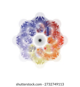 Elementos de diseño onda de muchas líneas púrpuras Diseño Abstractas de Mandala con Evolving Radial