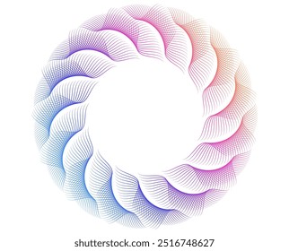 Design elements. Wave of many sparkling lines. Abstract circle glow wavy shape on a white background isolated. Creative line art. Vector illustration EPS 10 art deco style for wedding invitation