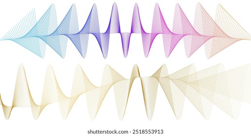 Design elements. Wave of many sparkling lines. Abstract circle glow wavy shape on a white background isolated. Creative line art. Vector illustration EPS 10 art deco style for wedding invitation