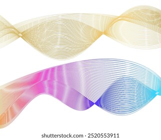 Design elements. Wave of many sparkling lines. Abstract circle glow wavy shape on a white background isolated. Creative line art. Vector illustration EPS 10 art deco style for wedding invitation