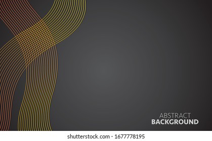 Design elements. Wave of many Yellow gradient lines. Abstract wavy stripes on Dark background isolated. Creative line art. Vector illustration