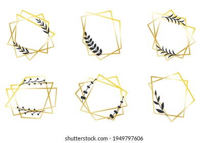 Design elements for wedding invitation card, different celebration, poster, flyer, banner. Black polygonal geometric frames isolated on white. Decorative lines borders. Collection for graphic design.