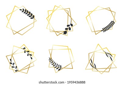 Design elements for wedding invitation card, different celebration, poster, flyer, banner. Black polygonal geometric frames isolated on white. Decorative lines borders. Collection for graphic design.