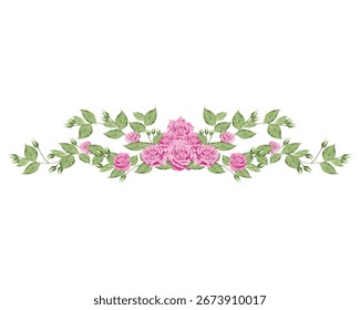Elementos de diseño para Plantillas de invitación de boda y otras tarjetas.
Elegante concepto de decoración de hojas de rosa y verde.
Ilustración vectorial.