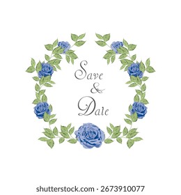 Design elements for wedding invitation templates and other cards.
Elegant blue rose and green leaf decoration concept.
Vector illustration.