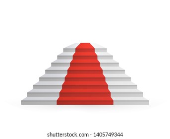 Design elements White stairs realistic, red carpet illustration design with shadow on transparent background. 3D Stand on isolated clean blank table. Vector illustration EPS10 promotional presentation