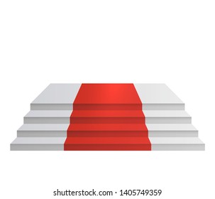 Design elements White stairs realistic, red carpet illustration design with shadow on transparent background. 3D Stand on isolated clean blank table. Vector illustration EPS10 promotional presentation