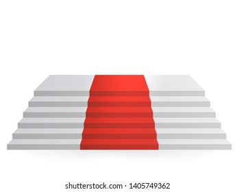 Design elements White stairs realistic, red carpet illustration design with shadow on transparent background. 3D Stand on isolated clean blank table. Vector illustration EPS10 promotional presentation