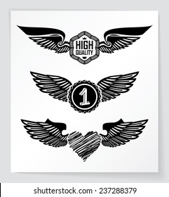 Design elements with wings. Could be used as tattoos. EPS10.