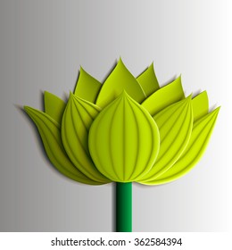 Elementos de diseño - flor de loto amarillo 3D. Aplicación de papel (cartón). También puedes usarla como Plantilla para una tarjeta. Ilustraciones vectoriales EPS10.