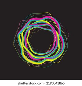 Design elements.Abstract colorful radial circles concentric on black background. Wave of colorful lines circle ring.Vector illustration