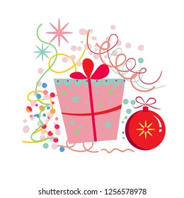 Сhristmas design elements.Gift box with christmas ball.Vector illustration.Merry Christmas and HappyNew Year. 