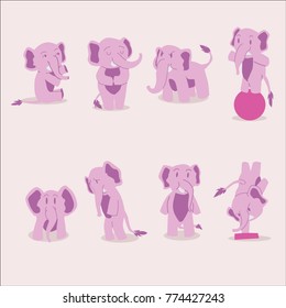Design Of Elephant Characters, Expression And Gestures Of Elephants, Cute And Funny Animals Vector Illustration 