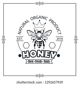 design of emblem with bee and honey on white background