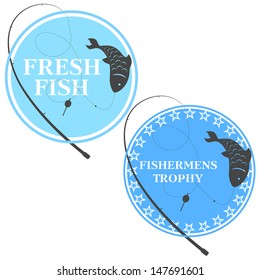 design emblem for fishing, fishing rod and fish